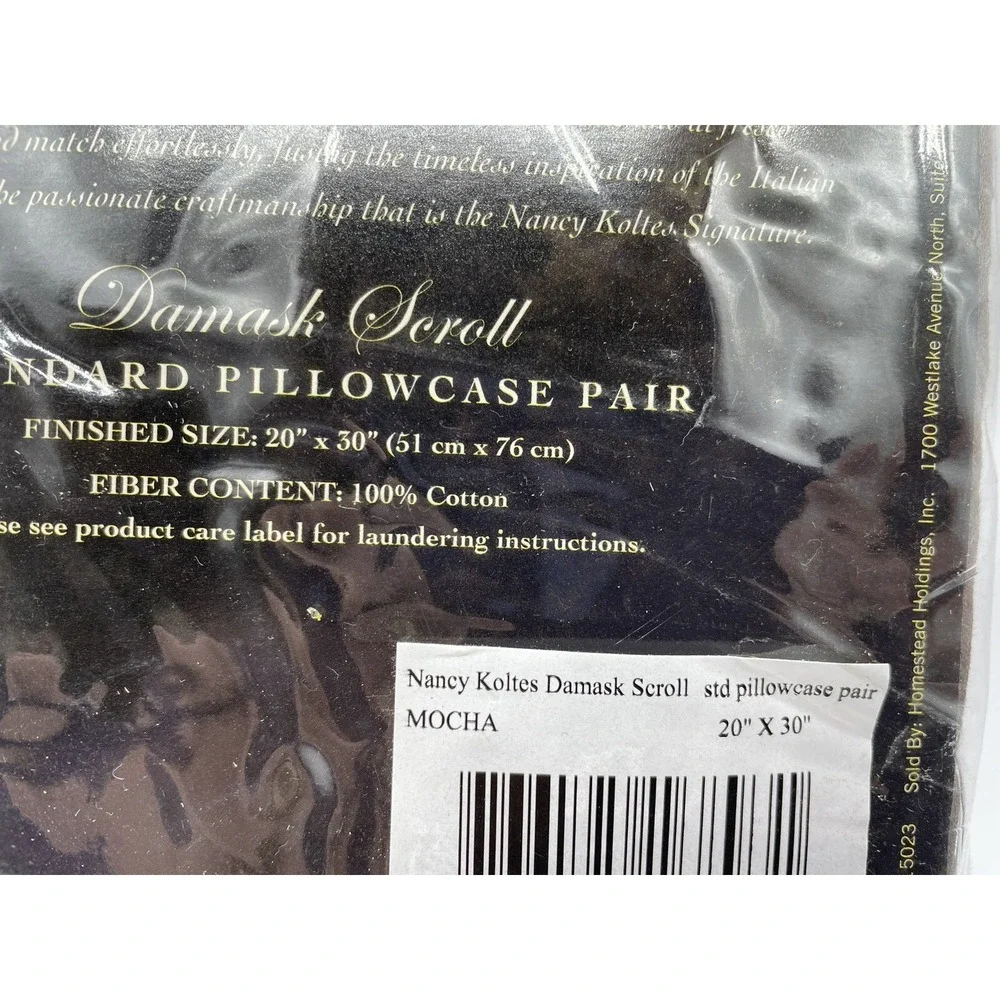Nancy Koltes Toacana Collection Damask Scroll Mocha Standard Pillowcase 2‎ New